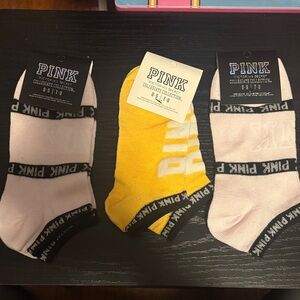 PINK Victoria's Secret Ankle Sock Trio - Pink & Yellow with Black Trim